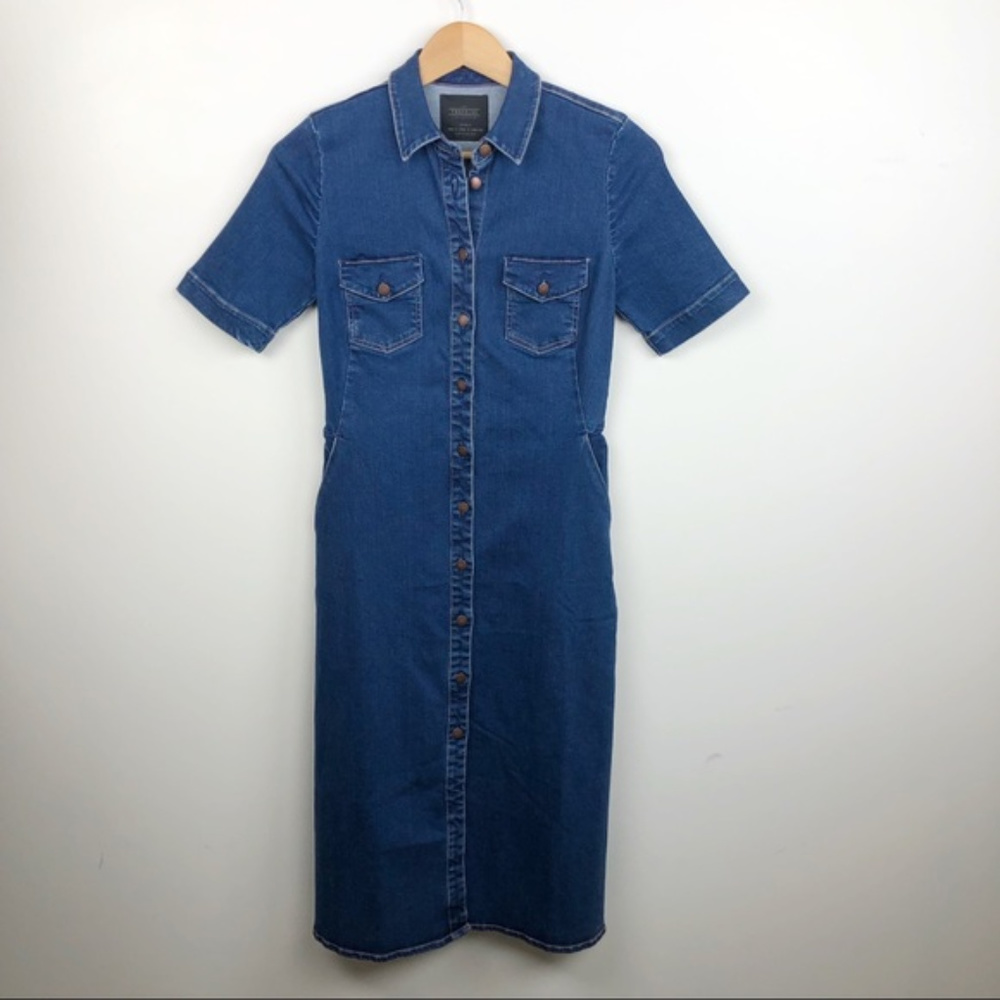 Zara Trafaluc Button Front Denim Midi Dress Sz S - Picture 2 of 7